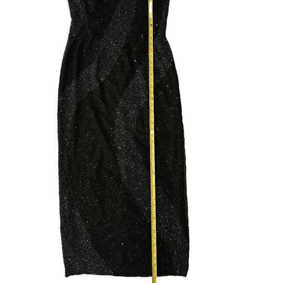SCALA Long, Black, One Strap, Formal, Silk, Sequin Dress, Side Slit, Size Large - Picture 6 of 8